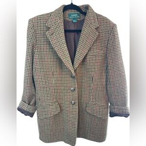 Ralph Lauren 96% wool Houndstooth Blazer - Brown and Red equestrian old money